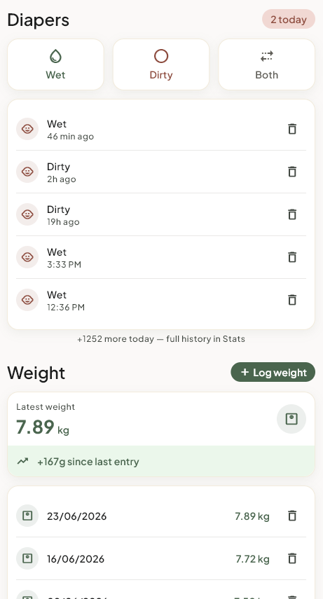 Baby screen — diapers and weight